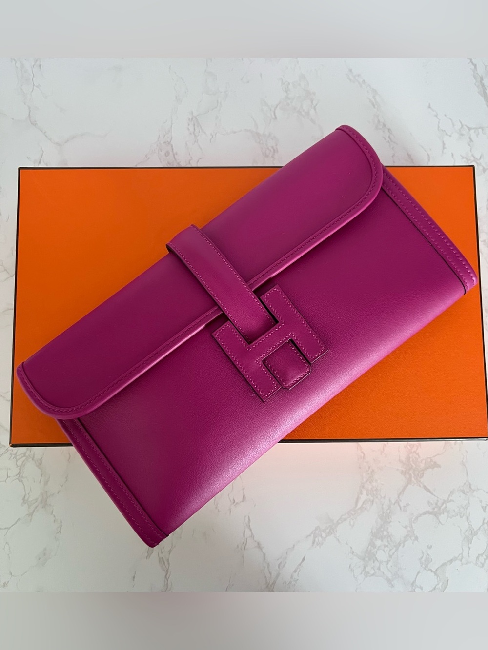 Hermes Jige Elan 29 Clutch In Rose Pourpre Swift Leather - Picture 3 of 14